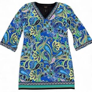 Laundry by Shelli Segal Shift Dress Bright Blue Beret Paisley Print Size L Retro